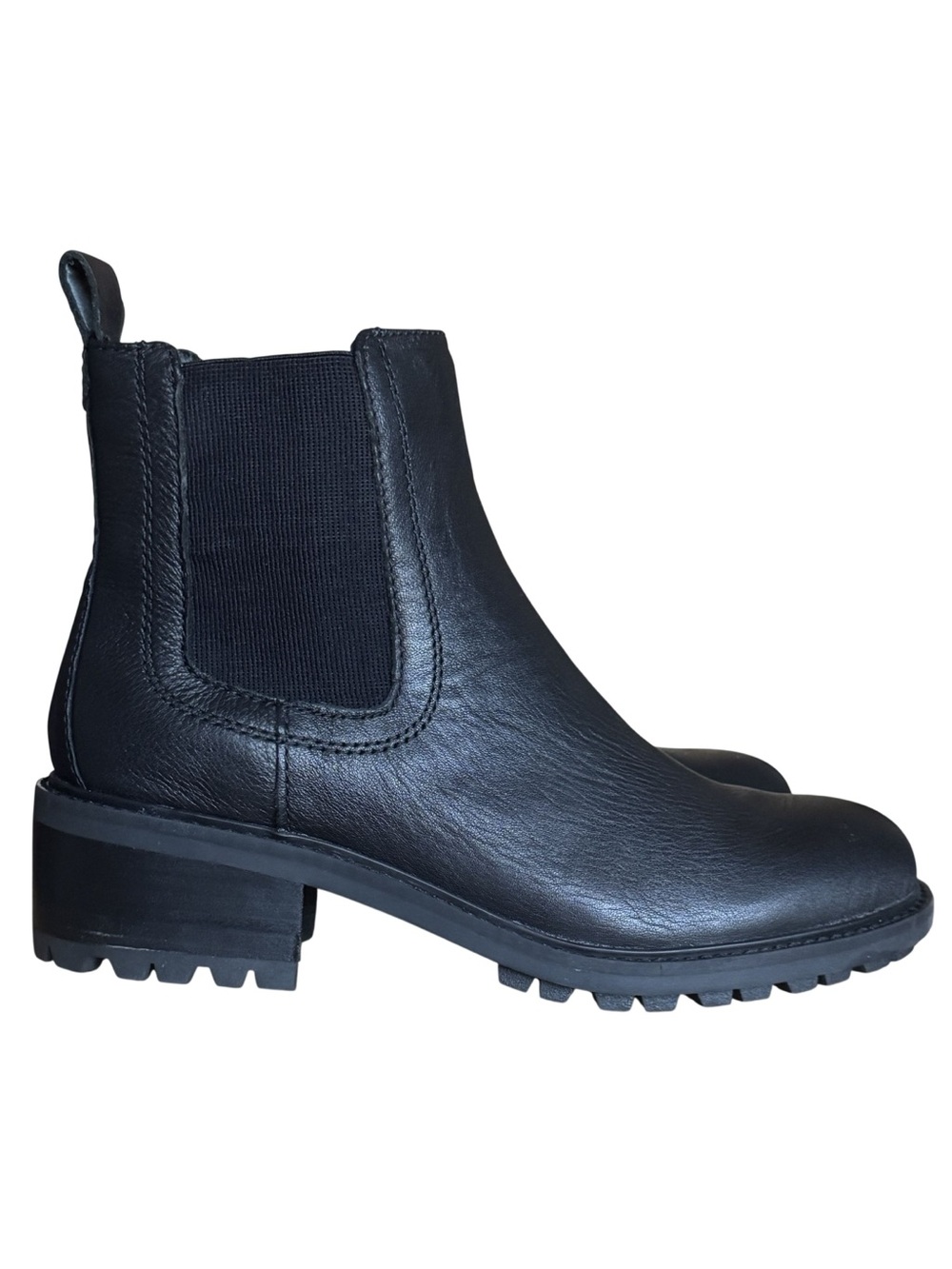 Sofft Martha Black Leather Chelsea Boot Lug Sole Block Heel Size 6 New In Box